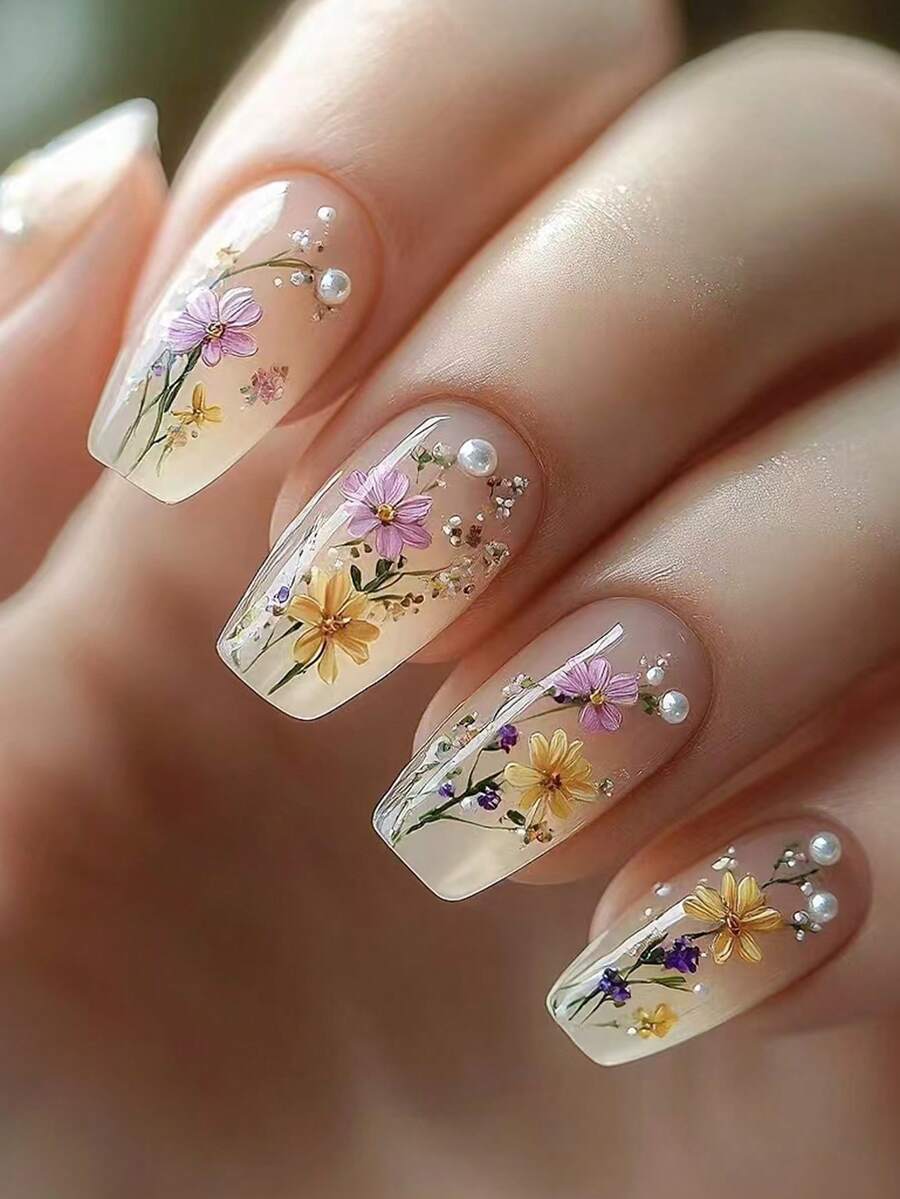 Nail Art Ombre Pink - 24pcs Y2K Nail Art Pearl Coffin