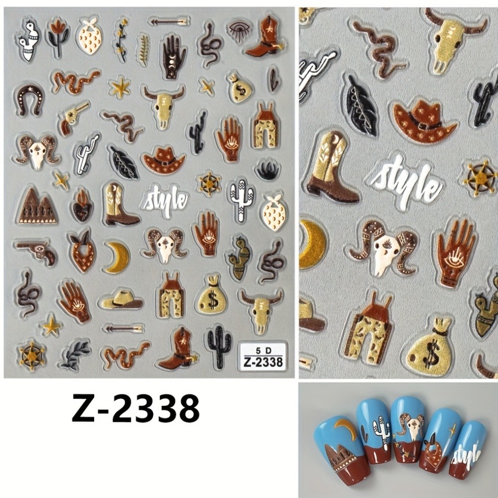 5D 3D Relief Brown Western Cow - огляд і ціна Nail Art Zelda