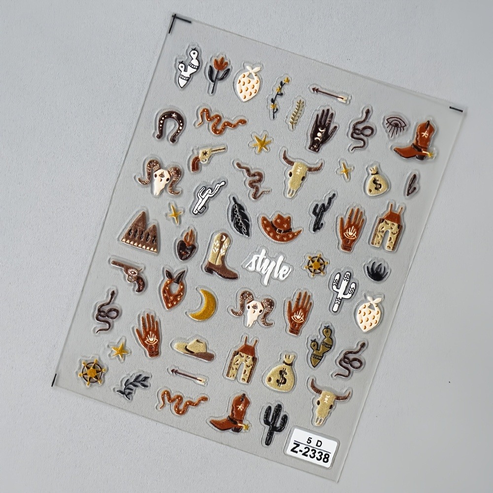 5D 3D Relief Brown Western Cow - огляд і ціна Nail Art Zelda